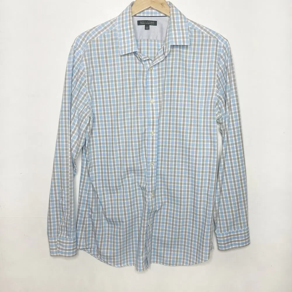BANANA REPUBLIC Blue Check Button Down